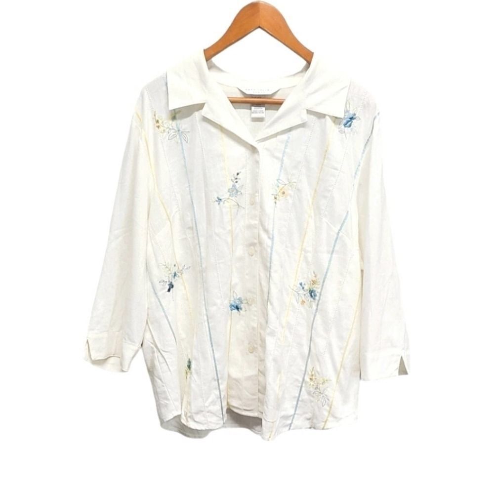 Vintage Plus Size Linen Napa‎ Valley Floral Blouse Size 1X